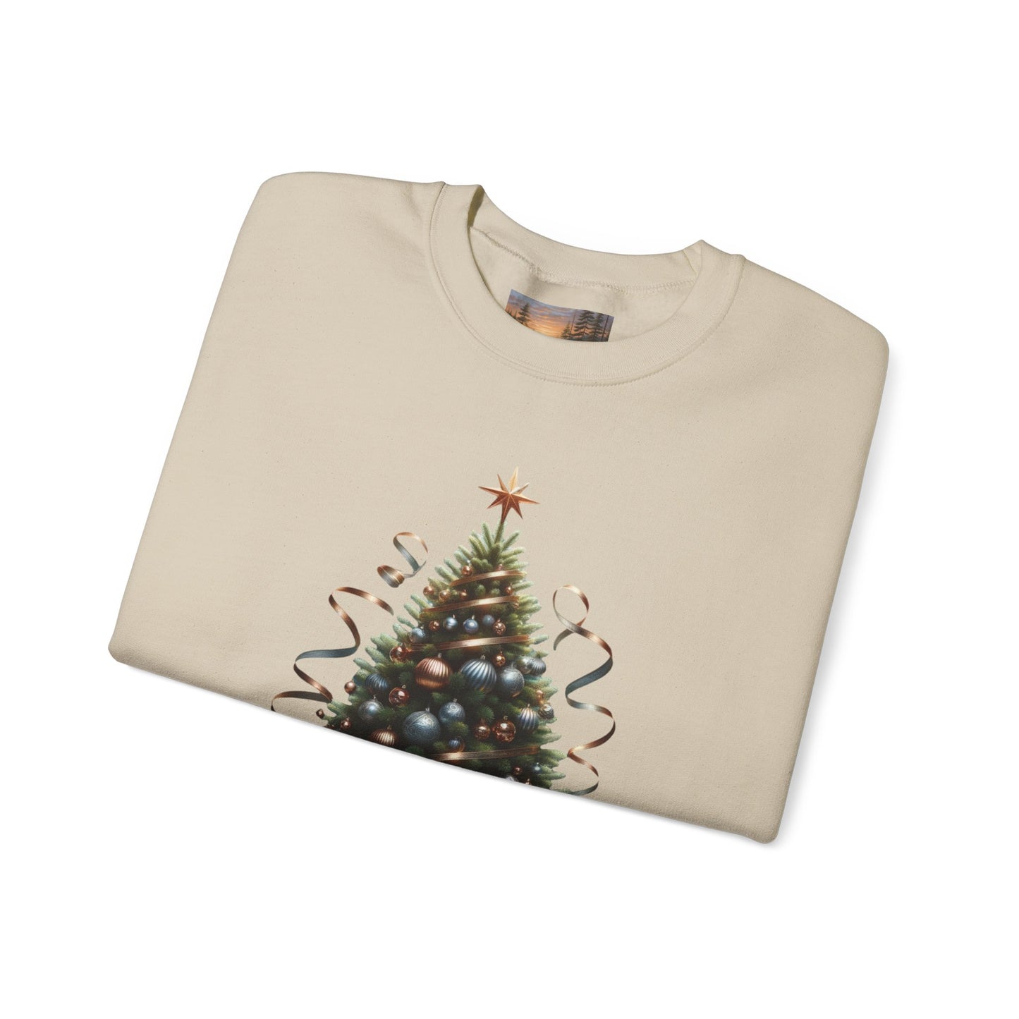 Oh Christmas Tree Sweatshirt | Walk in Light Holiday Sweatshirt with Golden Bells Sleeve, Gildan 18000