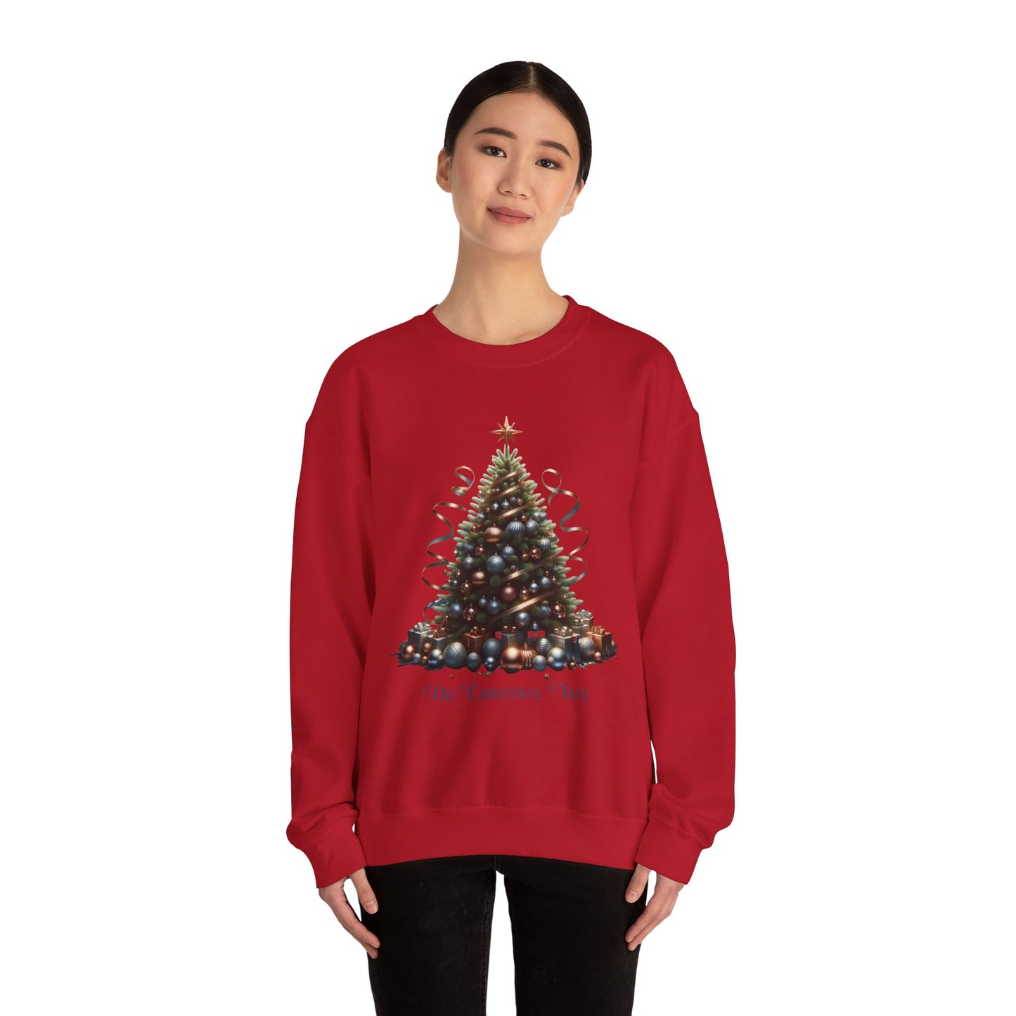 Oh Christmas Tree Sweatshirt | Walk in Light Holiday Sweatshirt with Golden Bells Sleeve, Gildan 18000