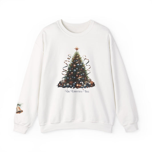 Oh Christmas Tree Sweatshirt | Cozy Holiday Sweatshirt with Golden Bells Sleeve, Gildan 18000