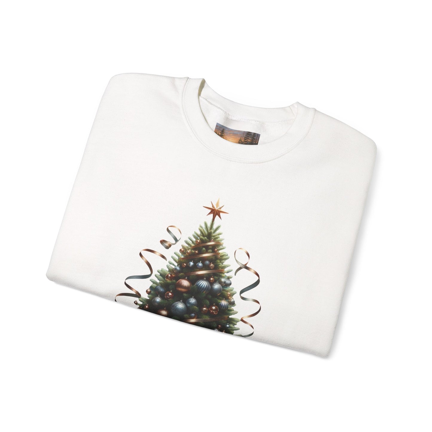 Oh Christmas Tree Sweatshirt | Walk in Light Holiday Sweatshirt with Golden Bells Sleeve, Gildan 18000