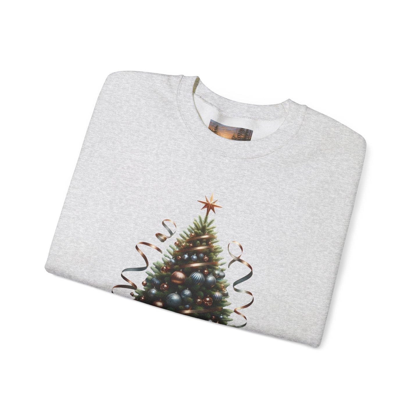 Oh Christmas Tree Sweatshirt | Walk in Light Holiday Sweatshirt with Golden Bells Sleeve, Gildan 18000