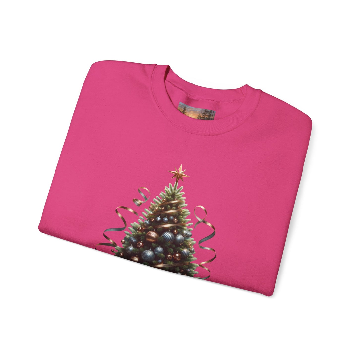 Oh Christmas Tree Sweatshirt | Walk in Light Holiday Sweatshirt with Golden Bells Sleeve, Gildan 18000